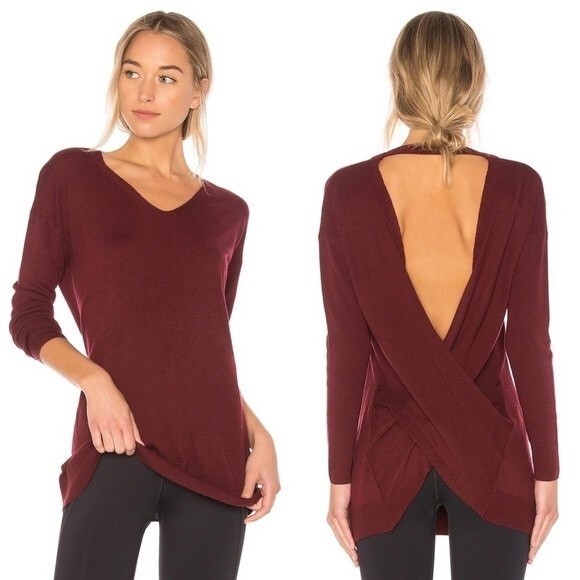 NWT Revolve Vimmia Burgundy Shavasana Twist V-neck Open Back Sweater Size L - Picture 1 of 12